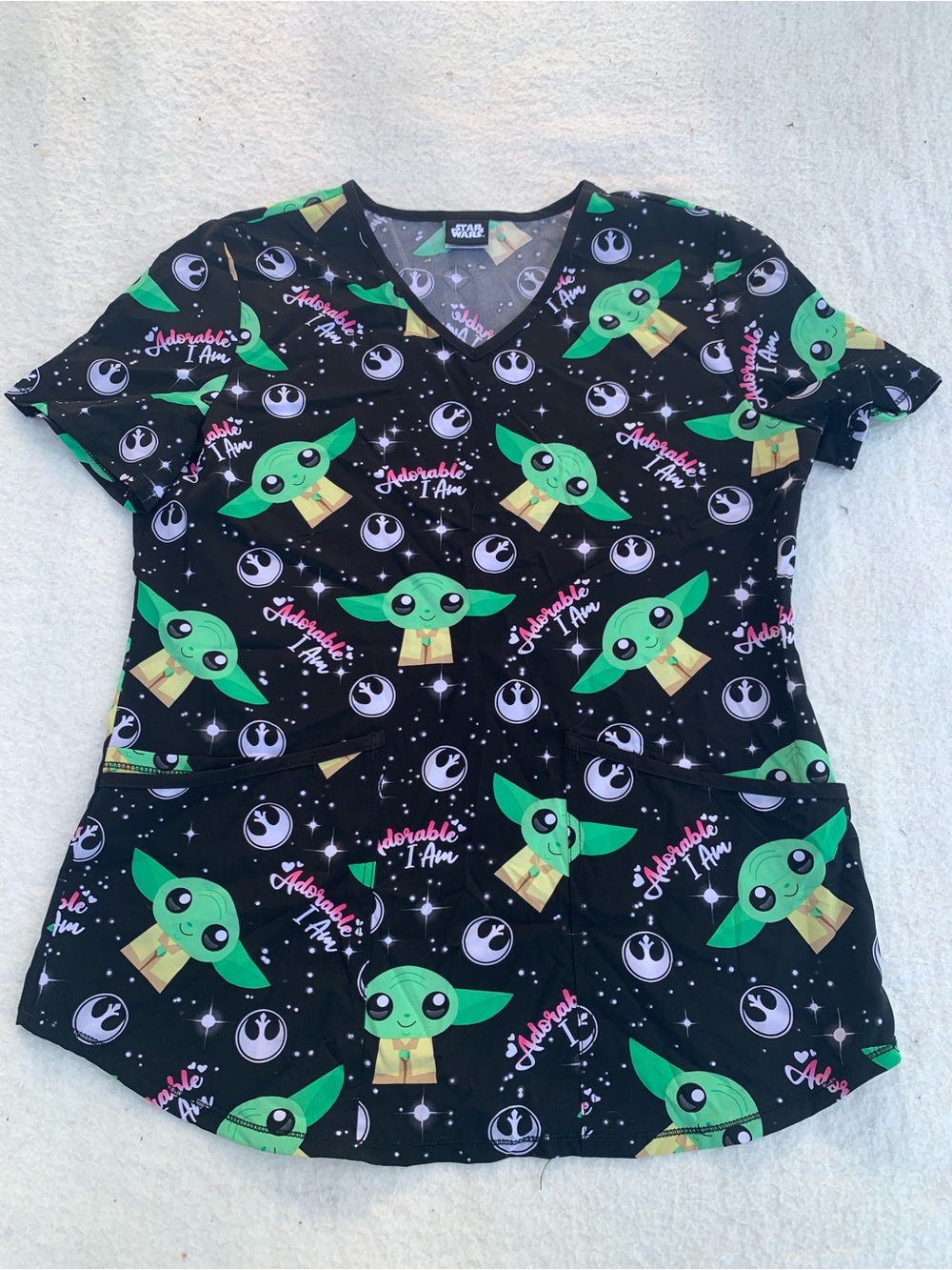 Disney Star Wars Baby Yoda (Grogu) Print V-Neck Scrub Top